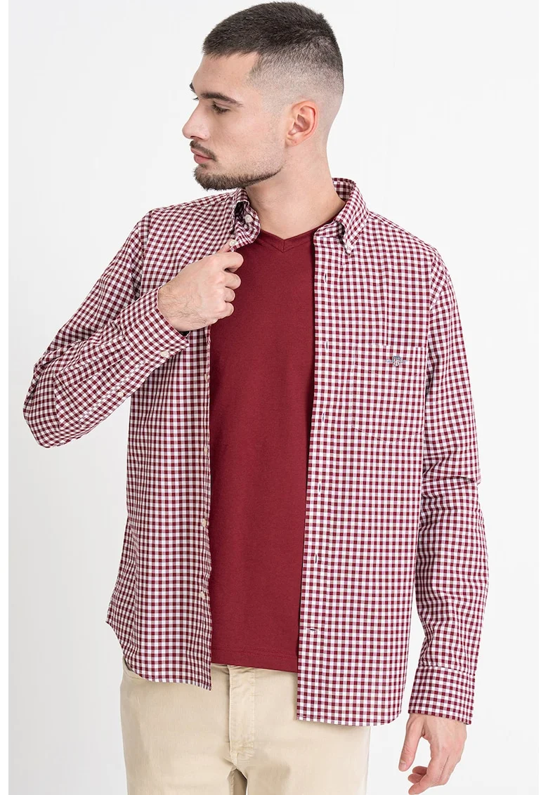 Camasa din bumbac Gingham, Rosu/Alb