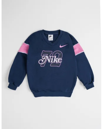 Bluza de trening cu imprimeu logo si decolteu in V, Roz/Bleumarin