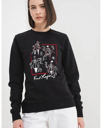 Bluza de trening cu imprimeu si broderie logo, Negru