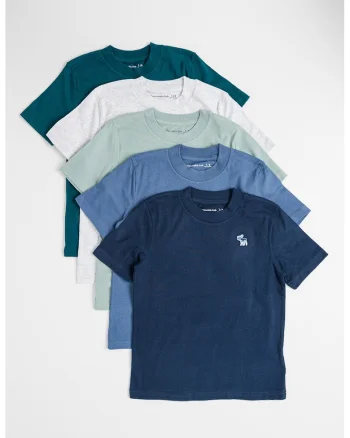 Set de tricouri cu decolteu la baza gatului - 5 piese, Verde/Gri/Albastru