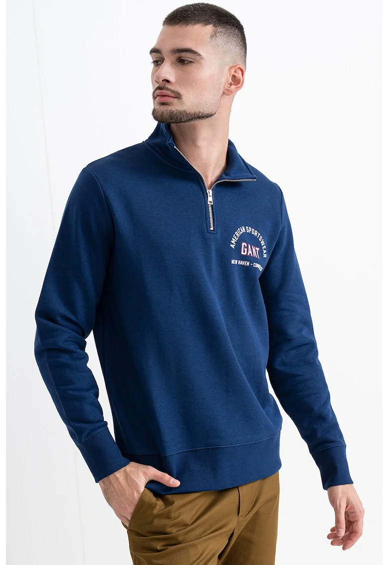 Bluza de trenig cu fermoar scurt, Albastru
