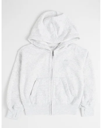 Hanorac cu fermoar si model uni, Gri deschis melange