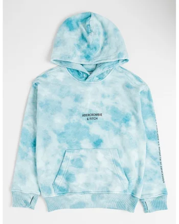 Hanorac din amestec de bumbac cu model tie-dye, Albastru aquamarin