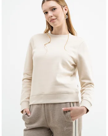 Bluza de trening cu decolteu la baza gatului si logo, Crem