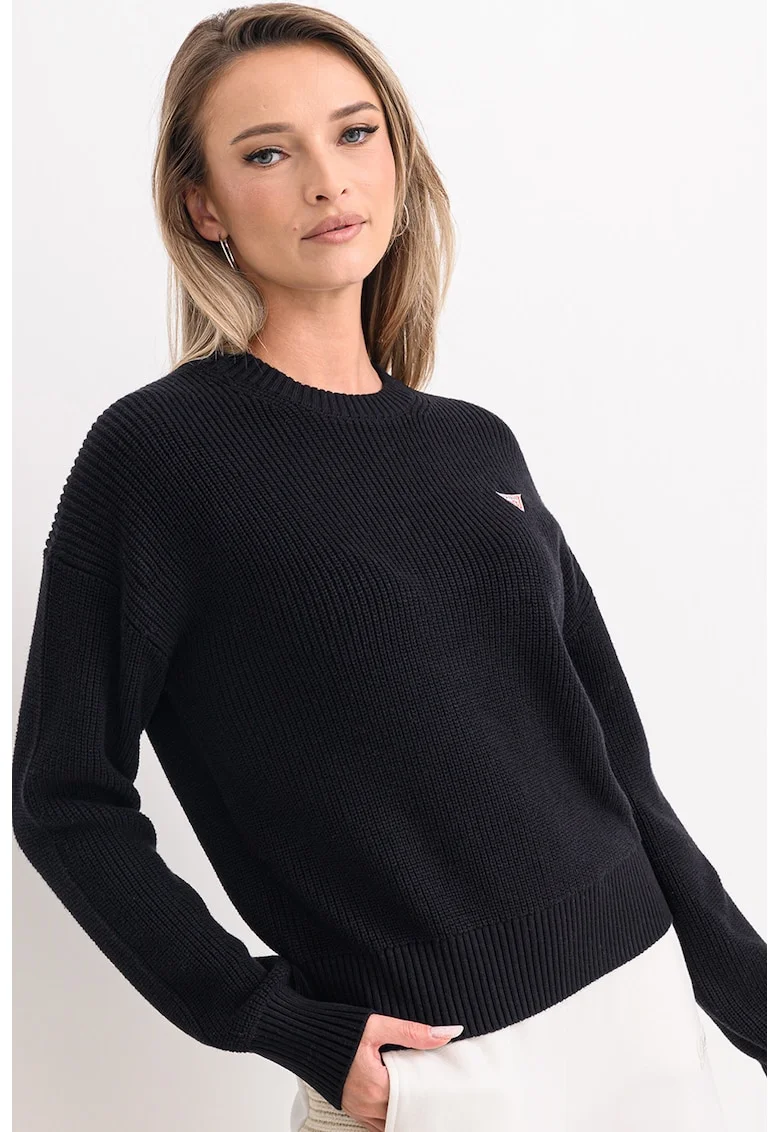 Pulover regular fit de bumbac cu logo, Negru