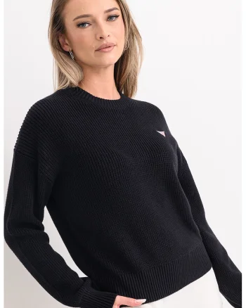 Pulover regular fit de bumbac cu logo, Negru