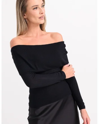 Pulover cu decolteu pe umeri, Negru