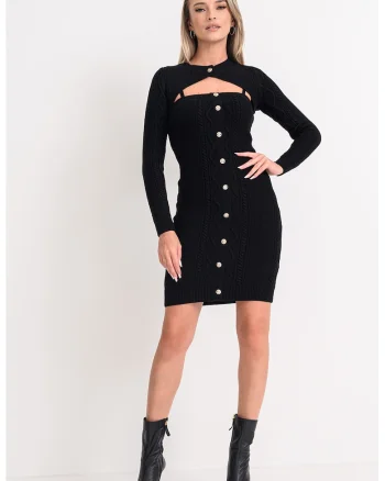 Rochie mini tricotata cu bolero, Negru