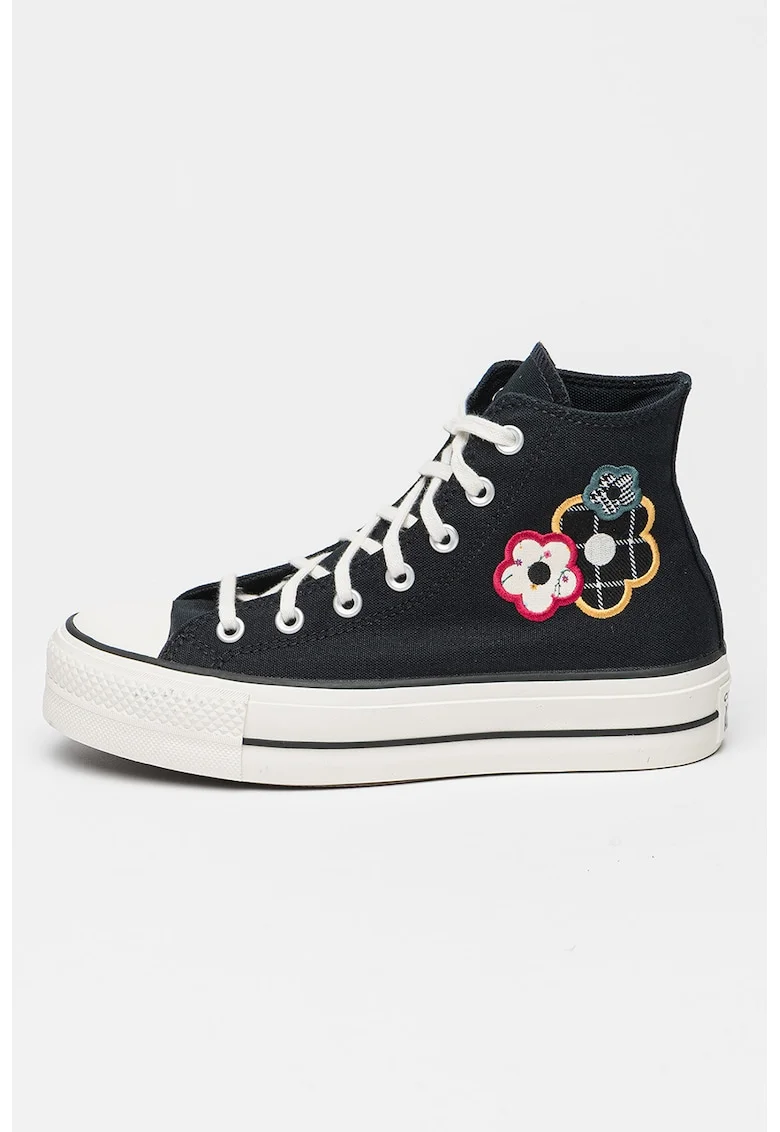Pantofi sport cu platforma si elemente brodate All Star Lift, Negru
