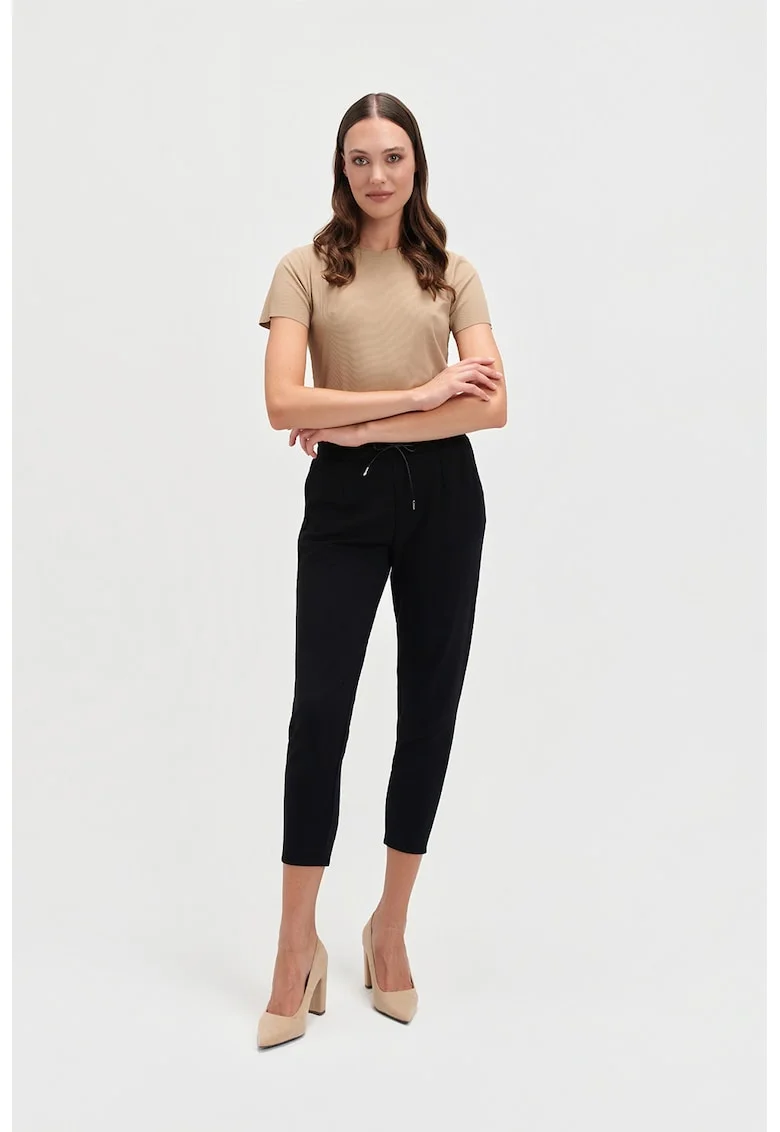 Pantaloni crop cu snur, Negru