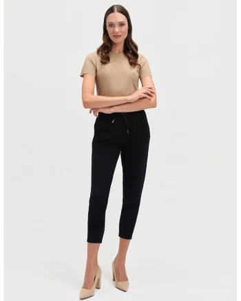 Pantaloni crop cu snur, Negru