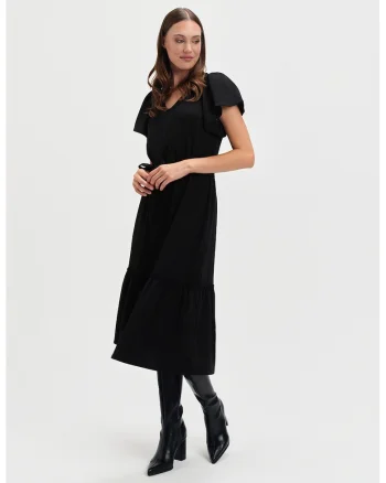 Rochie cu decolteu in V si maneci scurte, Negru