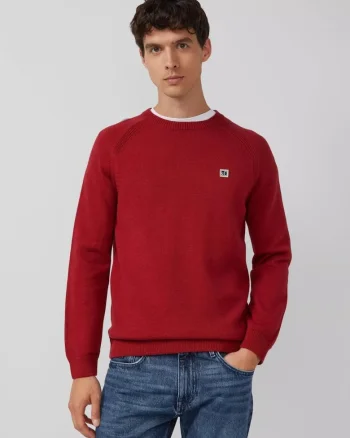 Pulover tricotat din bumbac cu maneci raglan, Rosu