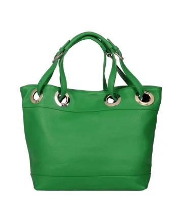 Geanta din piele naturala Stella, Verde, 32x44cm