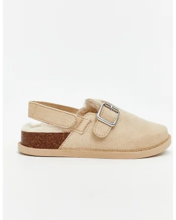 Papuci slingback de piele intoarsa ecologica, Bej
