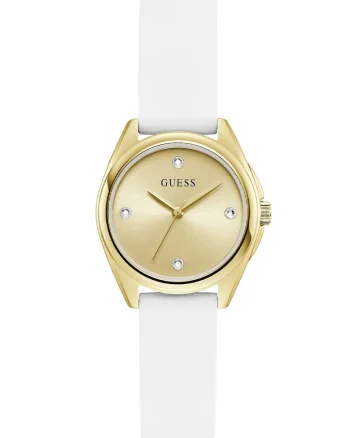 Ceas quartz de otel inoxidabil cu o curea de silicon, Auriu/Alb