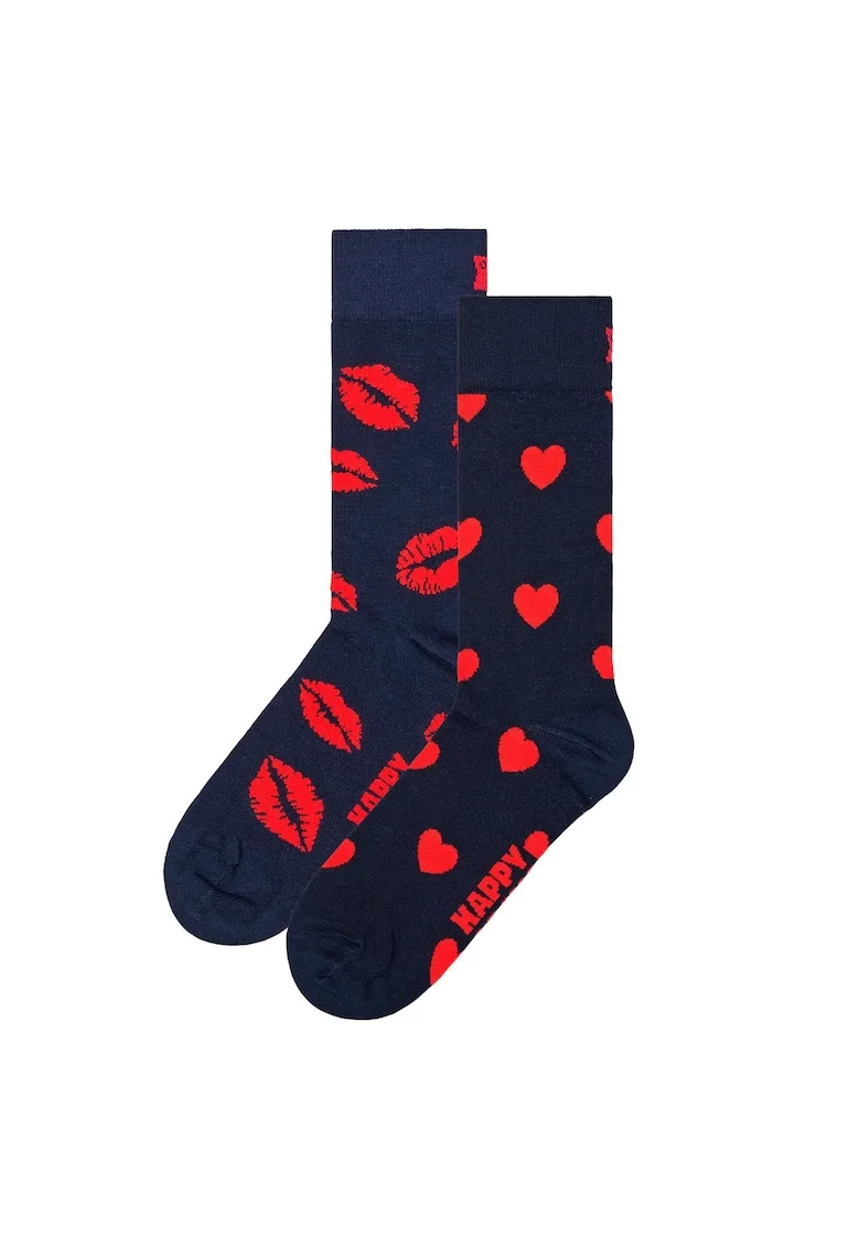 Set de sosete lungi unisex cu imprimeu - 2 perechi, Rosu vermillion/Bleumarin