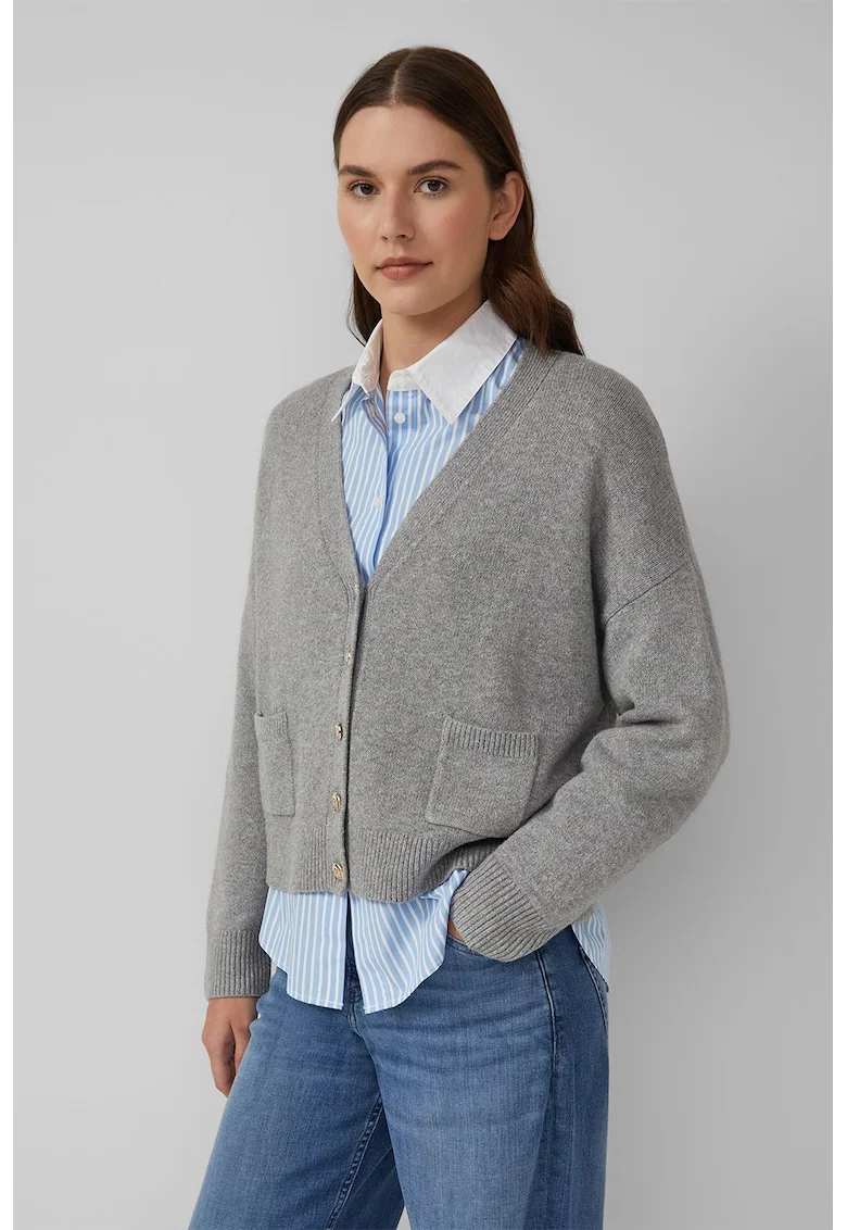 Cardigan supradimensionat cu buzunare aplicate, Gri deschis