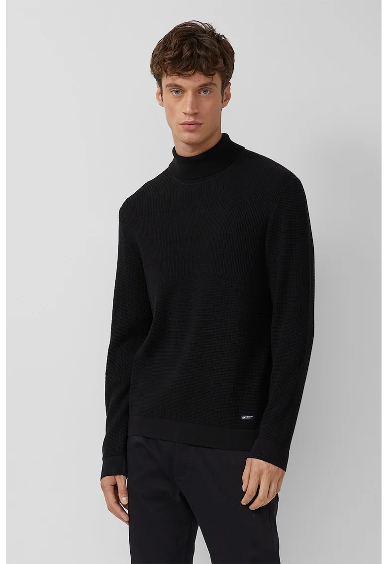 Pulover de bumbac cu guler inalt, Negru