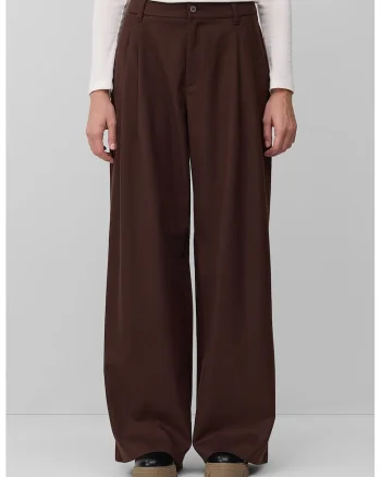 Pantaloni cu croiala ampla si talie inalta, Maro inchis