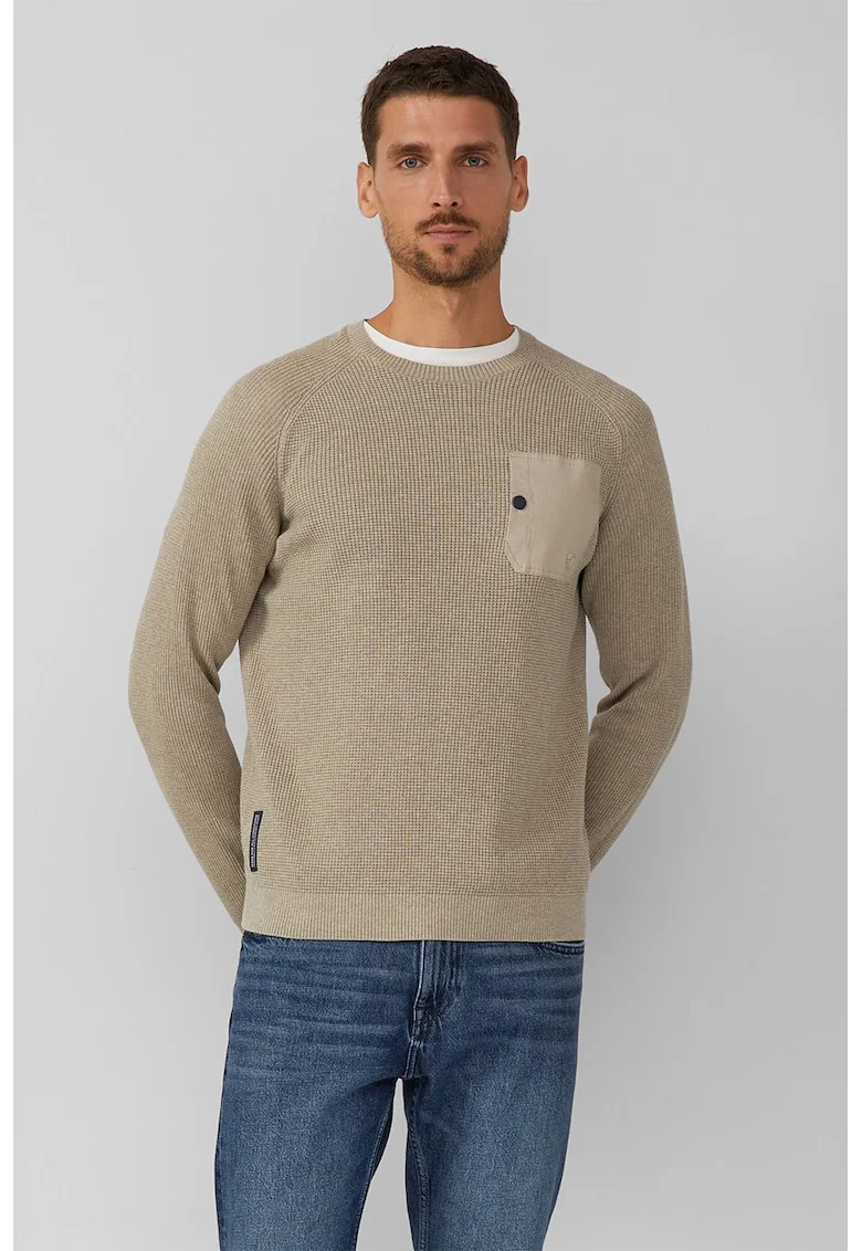 Pulover cu decolteu la baza gatului si maneci raglan, Maro deschis