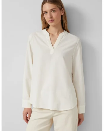 Bluza-tunica cu decolteu in V, Alb fildes