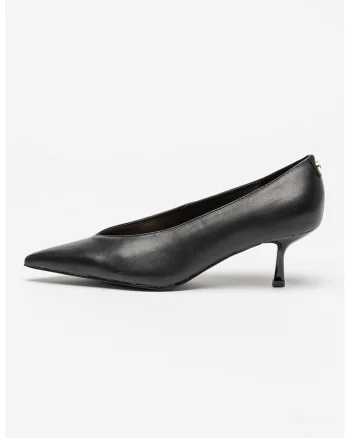Pantofi de piele cu varf ascutit si toc stiletto, Negru
