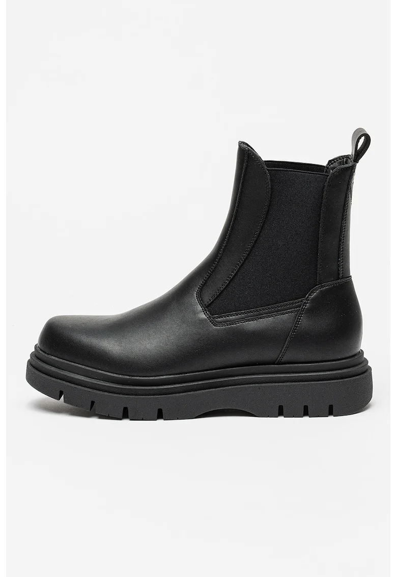 Ghete Chelsea de piele cu logo metalic, Negru