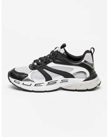 Pantofi sport low-cut cu garnituri de piele ecologica, Alb/Negru/Argintiu