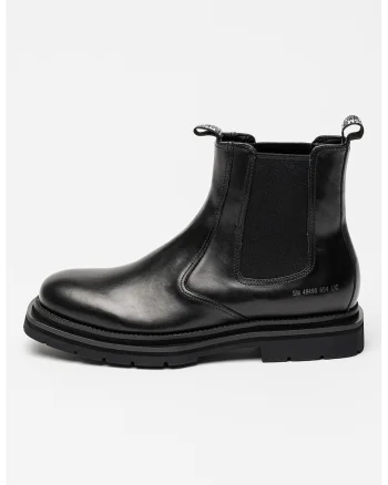 Ghete Chelsea de piele cu varf patrat, Negru