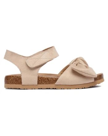 Sandale fete,  bej, material textil, inchidere velcro, funda decorativa
