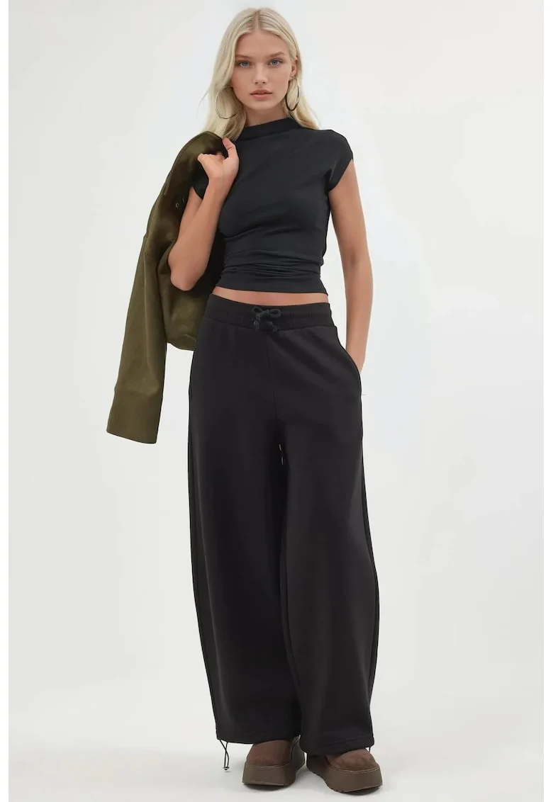 Pantaloni de trening,  jogger, elastic, negru, bumbac/poliester