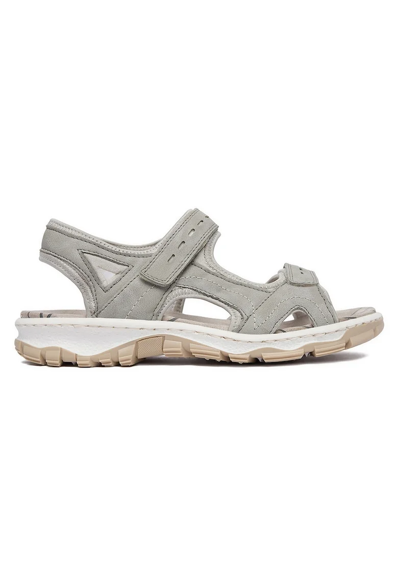Sandale dama  gri, piele ecologica, inchidere velcro, Gri