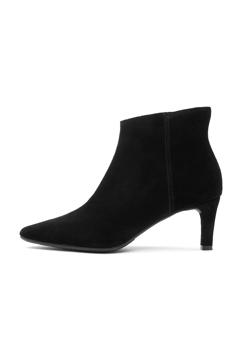 Botine de piele cu varf ascutit si toc, Negru