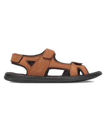 Sandale barbatesti  din piele naturala, velcro, maro