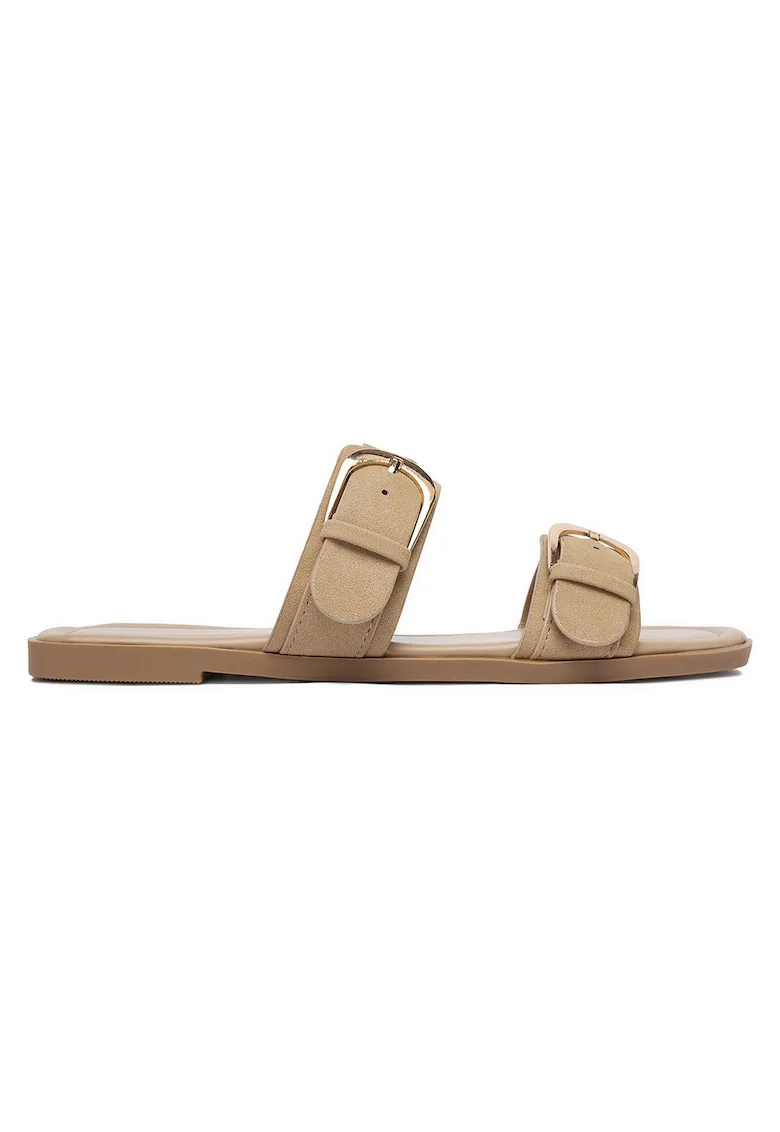 Papuci dama,  bej, textil, piele ecologica,