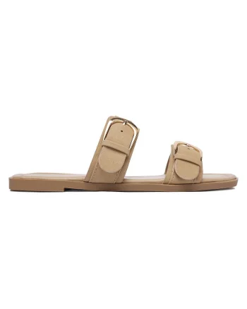 Papuci dama,  bej, textil, piele ecologica,
