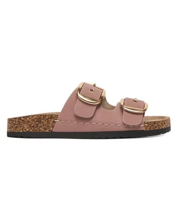 Papuci dama,  piele ecologica, roz, Roz