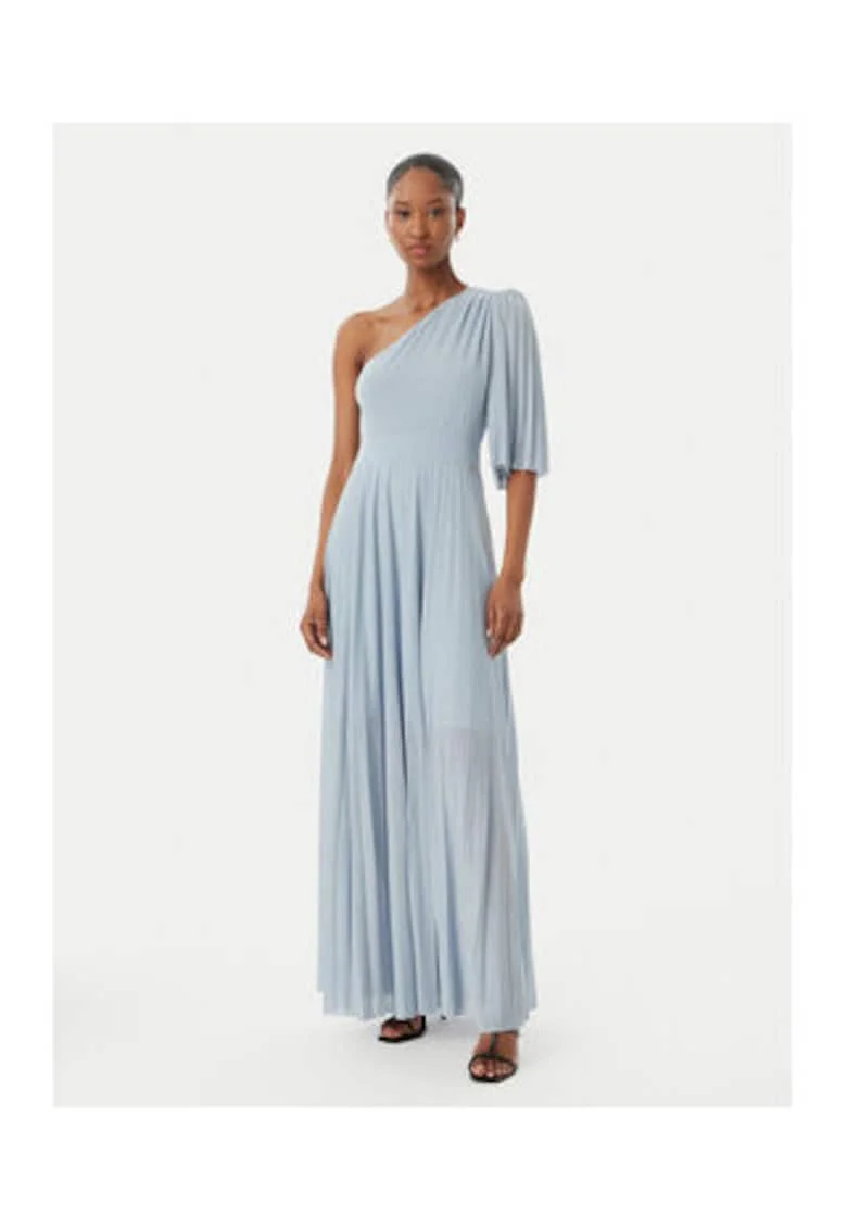 Rochie de seara Dama,  Albastru, fara maneci, material sintetic, cu curea,