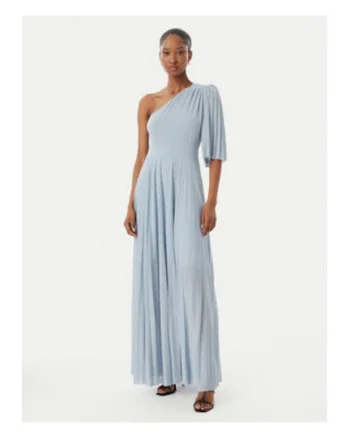 Rochie de seara Dama,  Albastru, fara maneci, material sintetic, cu curea,