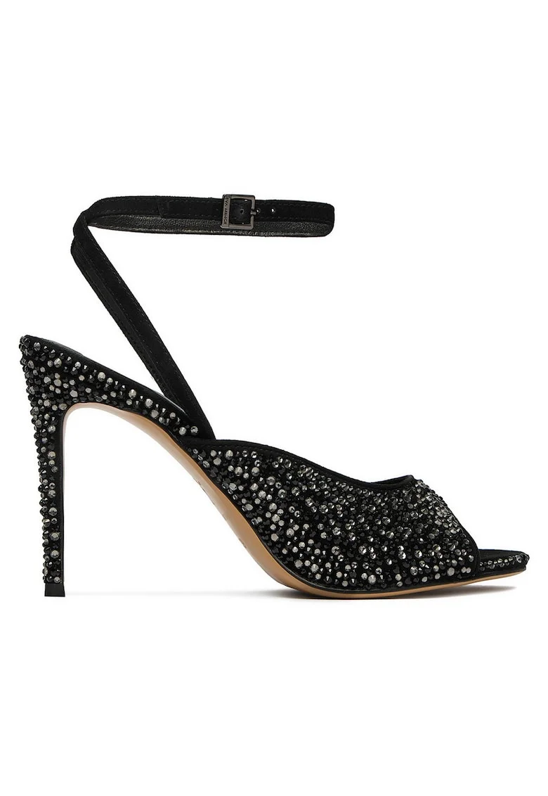 Sandale dama,  catarama, piele naturala, negru,