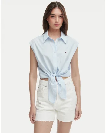 Camasa crop cu guler clasic,