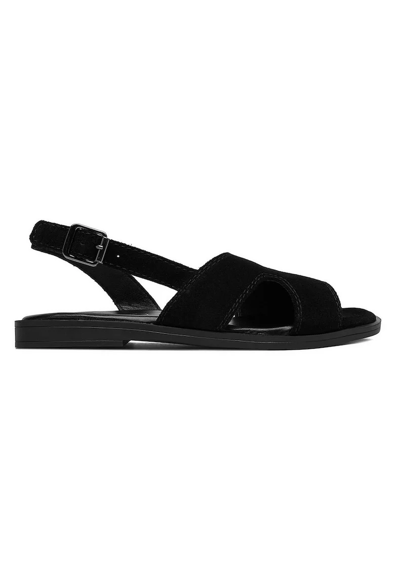 Sandale dama  piele intoarsa, inchidere cu catarama, negru, Negru