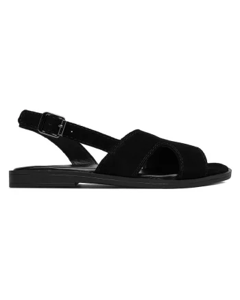 Sandale dama  piele intoarsa, inchidere cu catarama, negru, Negru