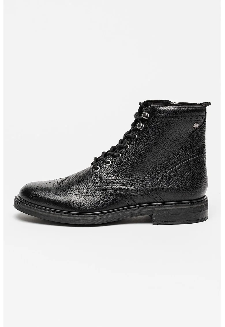 Ghete din piele cu model brogue Newford, Negru