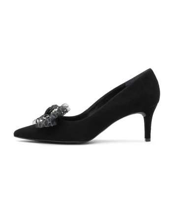 Pantofi de piele intoarsa cu toc si funda detasabila, Negru