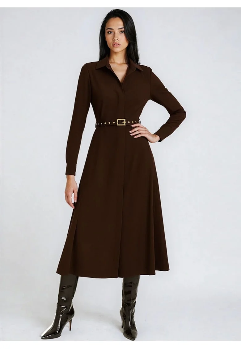 Rochie-camasa midi cu amestec de viscoza Sylvie