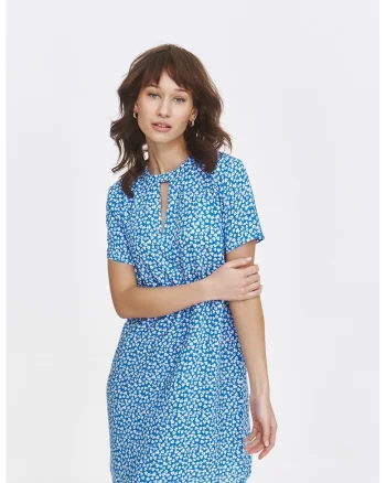 Rochie scurta cu model floral, Alb/Albastru
