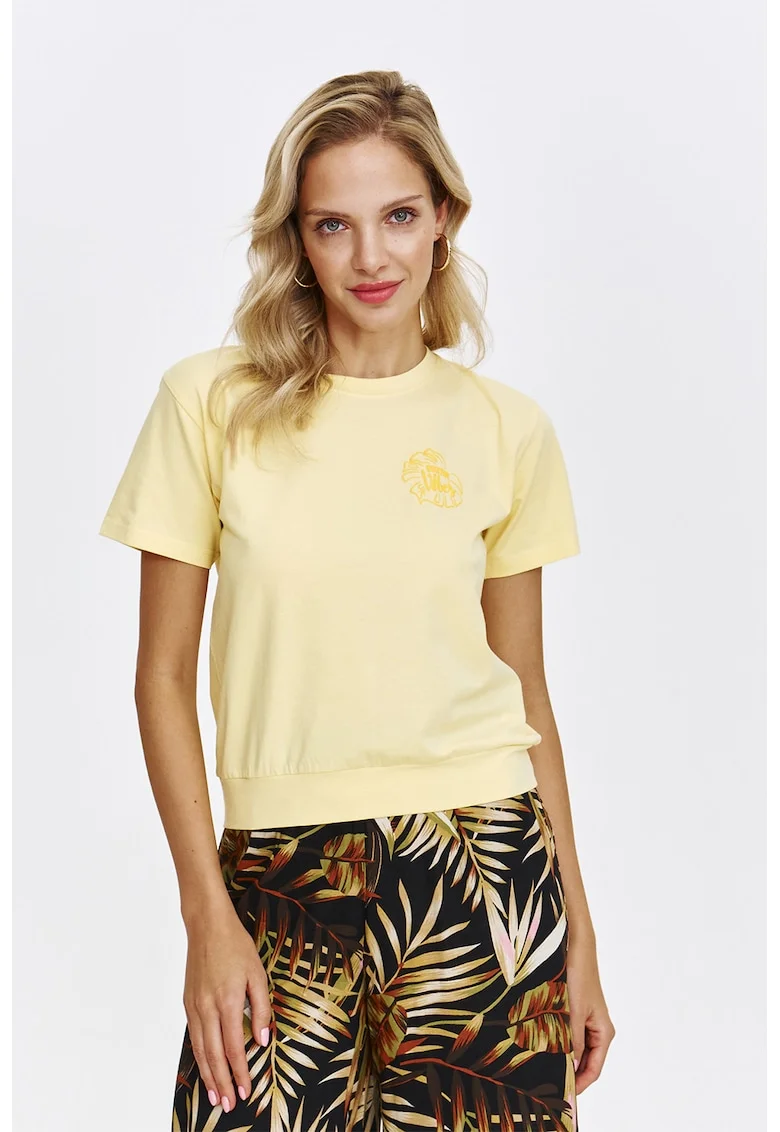 Tricou uni cu decolteu la baza gatului, Galben pal