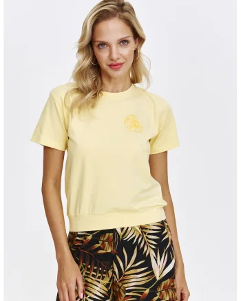 Tricou uni cu decolteu la baza gatului, Galben pal